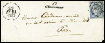 N°4 OBL PC 847 + cursive "16 Chevanceaux" + dateur A (1852) sur lettre, ind 21. TB