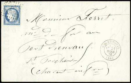 N°60 OBL GC 4821 + T17 Corme-Royal (1876) sur lettre, ind 20. TB
