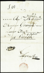 Lettre de 1792 avec MP "32 Bordeaux" pour Luzech avec au verso marque manuscrite de déboursé "Dcé de Cozes" non signalé. TB