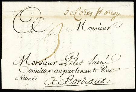 Marque manuscrite "De Cozes Stonge" (1749) (L n°1), ind 20. TB