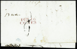 Lettre avec MP "16 Saintes" (1809) pour Cognac avec au verso MP rouge "Deb 16 Cozes", ind 22. RR et TB
