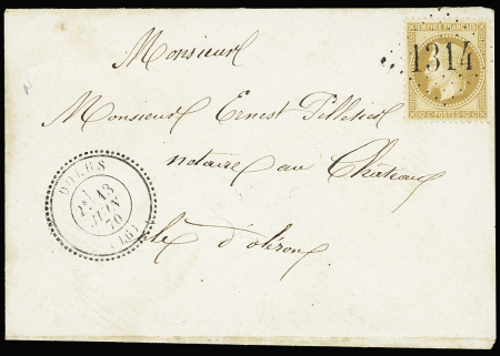 N°28 OBL GC 1314 + T24 Dolus (1870) sur lettre, ind 22. rare et TB