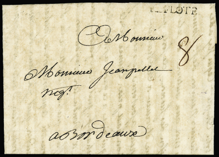 Lettre avec MP "La Flote" (L n°2 - 1734), ind 25. RR et TB
