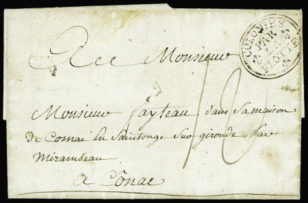 Lettre avec MP ovale avec fleur de lys "Colonies par