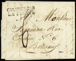 Lettre de Port au Prince pour Bordeaux avec marque d'entrée au tampon "Colonies par la flotte" (1827), ind 20. TB