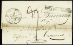Lettre de Calcutta pour Millau avec CAD d'entrée T12 La Flotte (1835) + marque encadrée "Pays d'Outremer", ind 23. RR et TB
