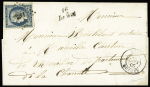 N°4 OBL PC 1459 + cursive "16 Le Gua" + T15 Saujon (1852) sur lettre, ind 21. TB