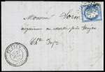 N°60 OBL GC 1860 + T24 "La Jard" (1875) sur lettre, ind 19. TB
