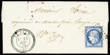 N°60 OBL GC 1860 + T24 "La Jard" (1874) sur lettre, ind 19. TB