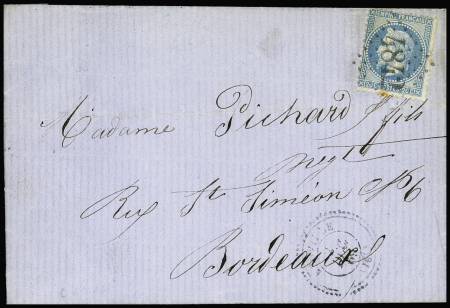 N°29 OBL GC 4842 + T22 Léoville (1869) sur lettre, ind 19
