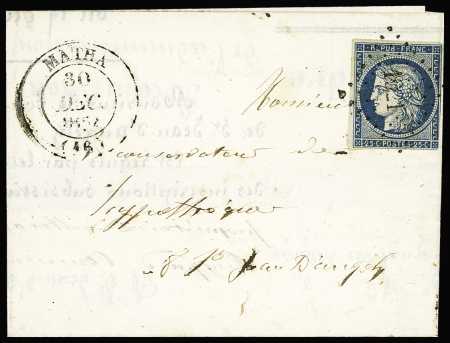 N°4 OBL PC 1821 + T14 Matha (1852) sur lettre. TB
