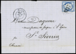 N°60 OBL GC 6217 + T17 Meschers (1875) sur lettre, ind 18. TB