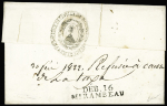 Lettre de Rochefort pour Mirambeau (1822) avec au verso mention manuscrite "Refusée cause de la taxe" + MP "Deb 16 Mirambeau", ind 20. Jolie pièce