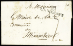 Lettre de Rochefort pour Mirambeau (1822) avec au verso mention manuscrite "Refusée cause de la taxe" + MP "Deb 16 Mirambeau", ind 20. Jolie pièce