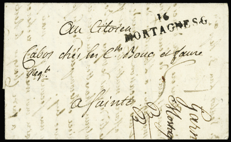 Lettre avec MP "16 Mortagne SG" (1795) pour Saintes, ind 25. RR et TB