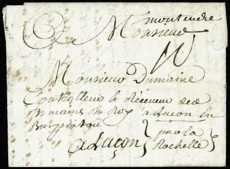 Lettre pour Luçon avec marque manuscrite "Montendre" (1783 - L n°2), ind 20. TB