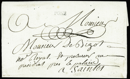Lettre avec MP "Pons" + paraphe de port-payé (1781), ind 29. RR et TB