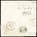 Lettre pour saint Pons (Charente Inférieure) avec au verso MP "Deb 16 Pons" (1831), ind 19. Jolie pièce