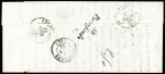 Lettre avec cursive "16 Pontreau" + T15 Saintes (1853) + taxe 25 double-trait, ind 20. TB