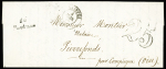 Lettre avec cursive "16 Pontreau" + T15 Saintes (1852) + taxe 25 double-trait, ind 20. TB