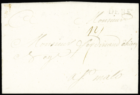 Ile de Ré : lettre avec MP "De Ré" (20x4mm) (1753), ind 16. TB