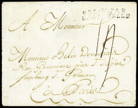 Lettre avec MP "Col. N par la Rochelle" pour Paris (1766 - L17), ind 19. TB