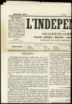 Journal "L'indépendant  de la Charente Inférieure" (9 nov 1850) avec 2 empreintes fiscales dont l'une annulée par grille. TB