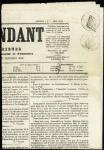 Journal "L'indépendant  de la Charente Inférieure" (9 nov 1850) avec 2 empreintes fiscales dont l'une annulée par grille. TB