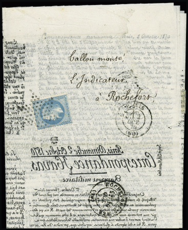 N°29 OBL étoile muette + CAD "Paris (60)" (2 oct 70) sur correspondance Havas. Arrivée bRochefort 10 oct 70 (L'Armand Barbès). TB