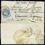N°29 OBL CAD rouge "Paris (SC)" (3 dec 70) sur ballon monté avec cachet rouge "République française - ministère de l'intérieur - Cabinet du ministre", arrivée Tonnay Boutonne (8 dec), réexpédiée à Niort (Le Franklin). TB