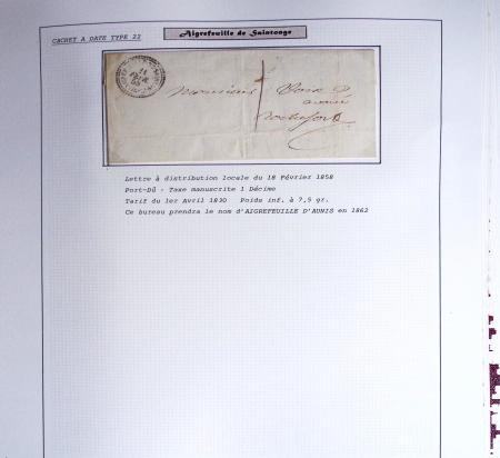 209 lettres sans timbres avec CAD types 12 à 15 Aigrefeuille à La Tremblade en 2 albums Safe