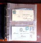 Petit album bistre + feuilles d'album volantes avec lettres affranchies de Charente Inférieure (période classique et Sage), 56 plis