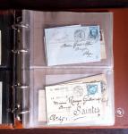 Petit album bistre + feuilles d'album volantes avec lettres affranchies de Charente Inférieure (période classique et Sage), 56 plis