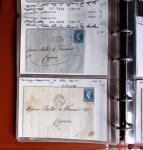 Petit album bistre + feuilles d'album volantes avec lettres affranchies de Charente Inférieure (période classique et Sage), 56 plis