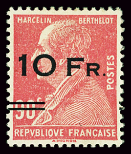 N°3 Berthelot 10F sur 90c rouge, très bien centré,