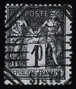 N°83 1c noir sur azuré, cachet octogonal privé de distribution