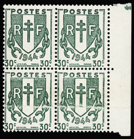 N°671 30c vert, variété impression sur raccord en paire