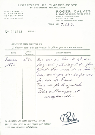 N°32 80c rose, exceptionnel bloc de 48 timbres obl.