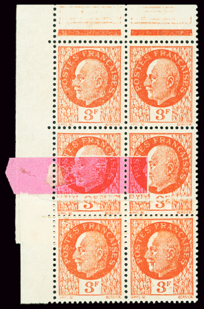 N°521 3f orange, variété impression sur raccord  avec