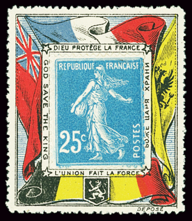 N°140 25c bleu, Porte-Timbre patriotique "Dieu protège