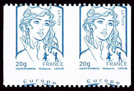 N°4780 20gr bleu Europe, variété en paire horizontale