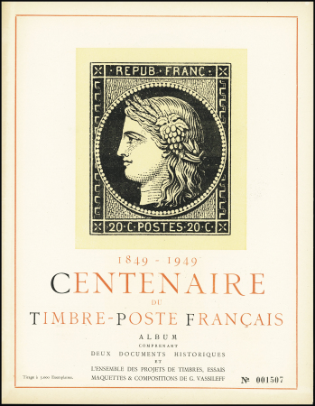 Document du centenaire du timbre poste Français 1849-1949,