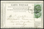 N°53 5c vert en paire obl. GC 4078 sur carte postale