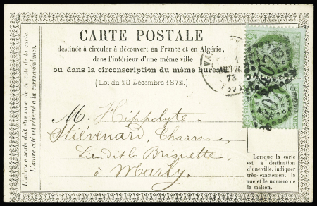 N°53 5c vert en paire obl. GC 4078 sur carte postale