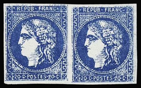 N°46B 20c bleu, FAUX pour servir de Marseille, en paire
