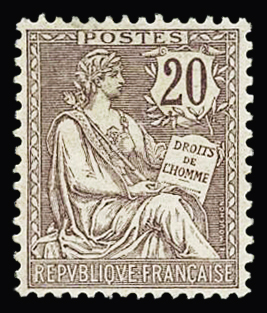 N°126e 20c brun-lilas, variété recto-verso, neuf **,