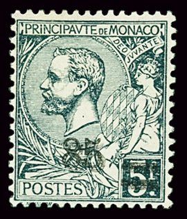 N°72a 85c sur 5f vert-gris, double surcharge, **, TB.