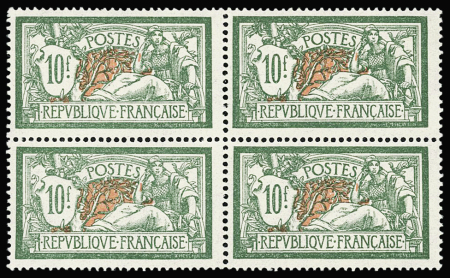 N°206 à 208 les 3 valeurs Merson en bloc de 4, neuf