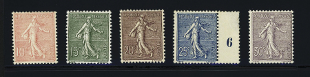 N°129 à 133 la série de 5 valeurs Semeuse lignée, neuf