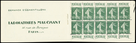 N°188-C1, carnet de 10 timbres 10c vert "Semeuse" avec